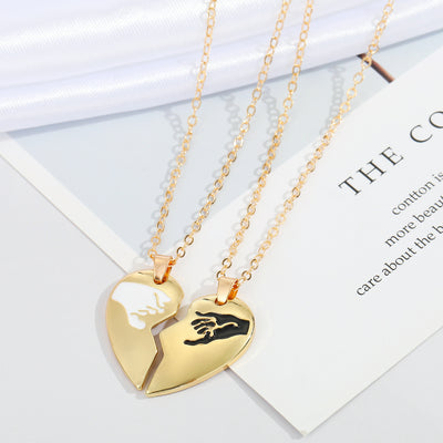 European And American Cross-border Jewelry New Fashion A Love Heart Necklace Creative Stitching Two-color Metal Clavicle Chain For Men And Women