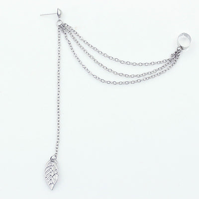 Metal leaf leaf tassel earrings ear clip jewelry women
