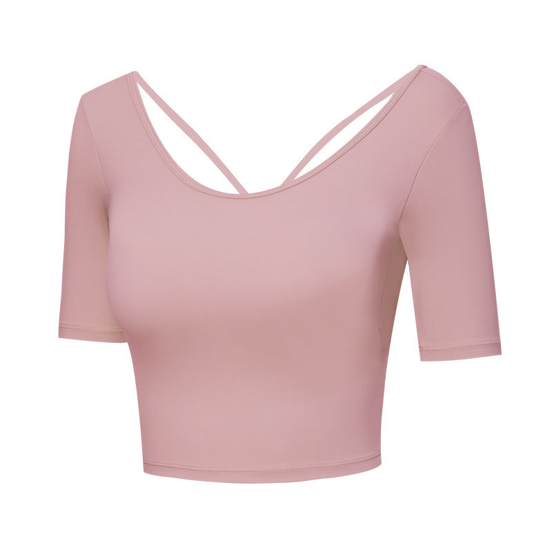 New Style Bra Short Sleeve Cross Beautiful Back Fashion Sexy Fitness Sports Women's Yoga Wear