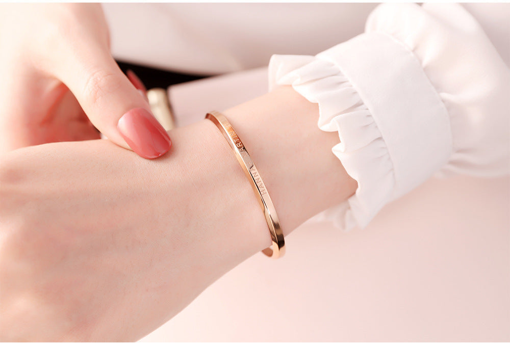 Titanium Steel Ip Vacuum Electroplating Jewelry Bracelet Rose Gold Stainless Steel U-Shaped Opening One Size All-Match Bracelet For Men And Women