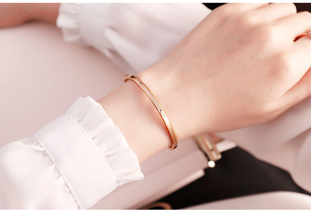 Titanium Steel Ip Vacuum Electroplating Jewelry Bracelet Rose Gold Stainless Steel U-Shaped Opening One Size All-Match Bracelet For Men And Women