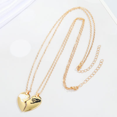 European And American Cross-border Jewelry New Fashion A Love Heart Necklace Creative Stitching Two-color Metal Clavicle Chain For Men And Women