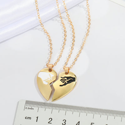 European And American Cross-border Jewelry New Fashion A Love Heart Necklace Creative Stitching Two-color Metal Clavicle Chain For Men And Women