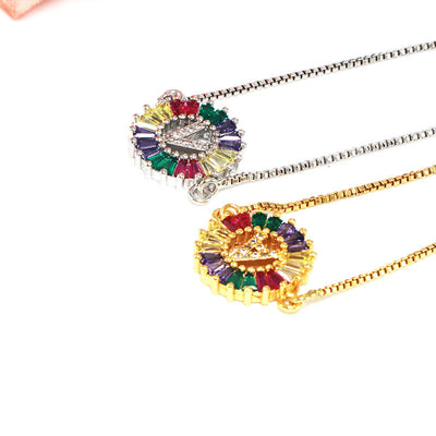 26 Colorful English Letter Bracelet Round Zircon Pendants For Women Simple Rhinestone