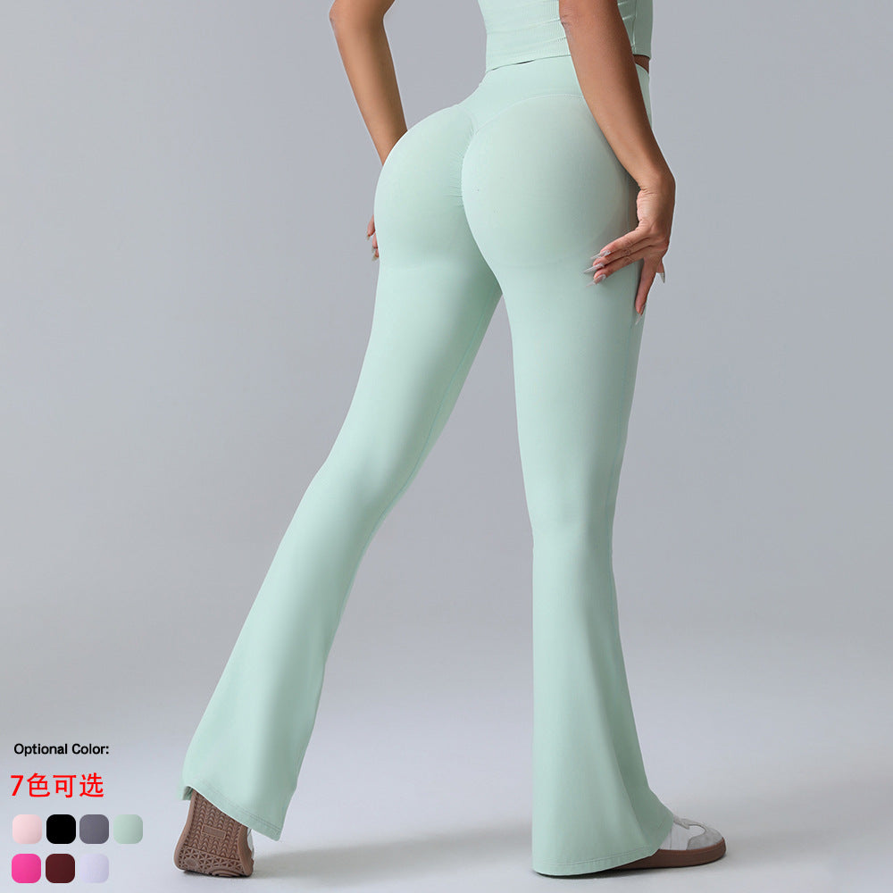 Cross-border Peach Bell Pants Women's Yoga Pants High Waist Hip-lifting Tight Pants Wide-leg Pants Quick-drying Running Sports Pants For Women